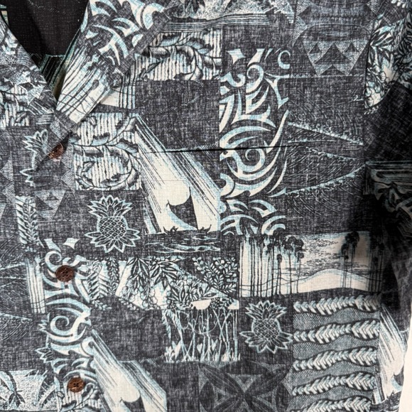 RJC Shirt Mens Large Blue Hawaiian Camp Short Sleeve Floral Aloha Tribal - Picture 3 of 9